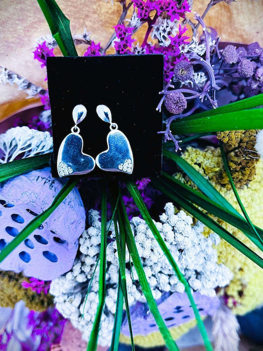 Earrings In 925 Silver Jolie Silver Hearts Zircons 29 X 13 Mm 2.8 G