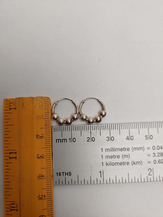 Cercei Argint 925 Creole 12 Mm 4 Mărgele Jolie Argint 1.6g 1 Cm X 1 Cm