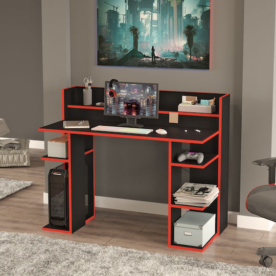 Birou Fife din Lemn Negru/roșu 124x58x98cm