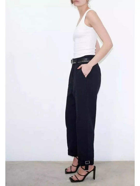 Religion Women's High-waisted Fabric Trousers in Loose Fit Black