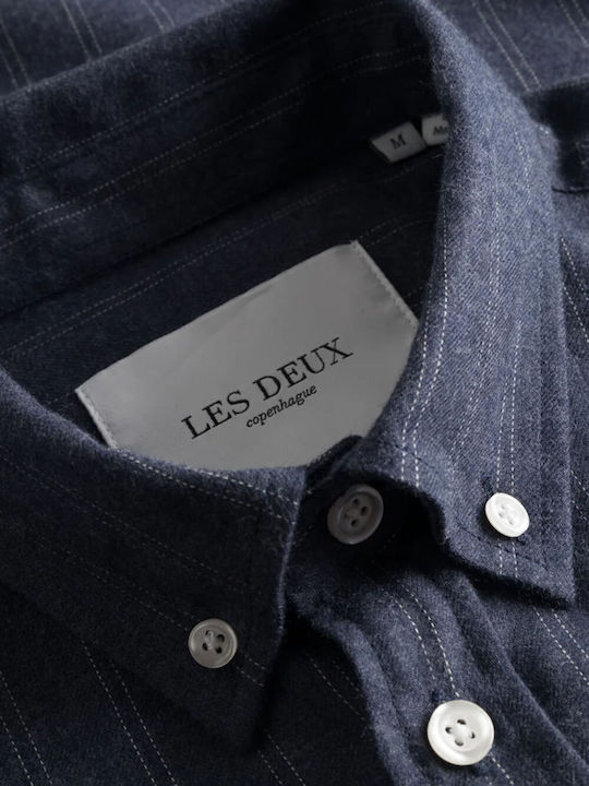 Langärmlig Baumwolle Hemd Gestreift Dark Navy/ivory