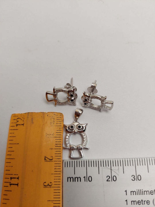 Set Silver 925 Owl Outline Jolie Silver 4.1g 2 Cm X 1.1 Cm