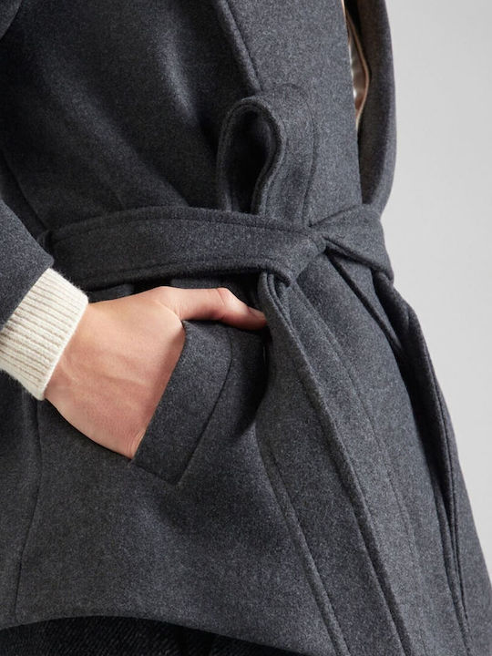 Augusta Γυναικείο Dark Grey Melange Ημίπαλτο με Ζώνη