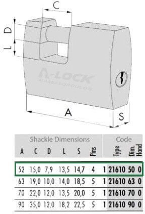 Cisa 21610 Bronze Padlock Monoblock with Key 52mm 1pcs