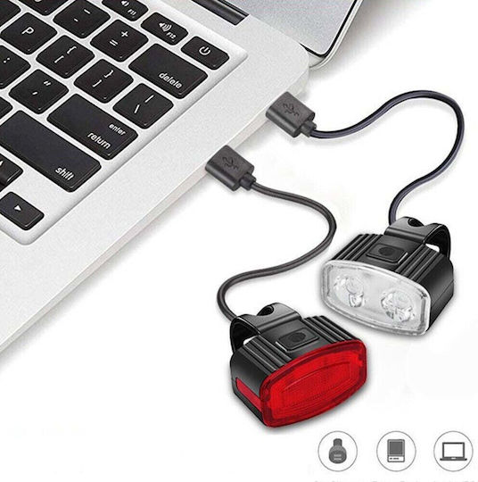 Комплект задни LED светлини за велосипед Flippy с USB зареждане, водоустойчив, 4 режима на осветление, пластмаса, бяло и червено, 10x6x4 см