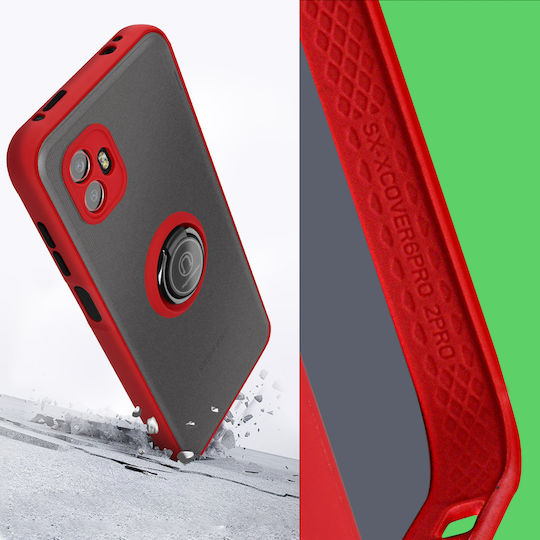 Samsung Galaxy Xcover 6 Pro Hülle Bi-Material Metallring Video-Ständer Rot