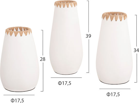 HomeMarkt Σετ Βάζα Πήλινα Λευκά Φ17cm 3τμχ