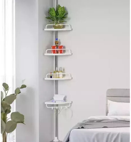 Ruhhy Ъглов Стенен Рафт за баня Пластмасен с 4 рафта 21.5x33x7см Бял