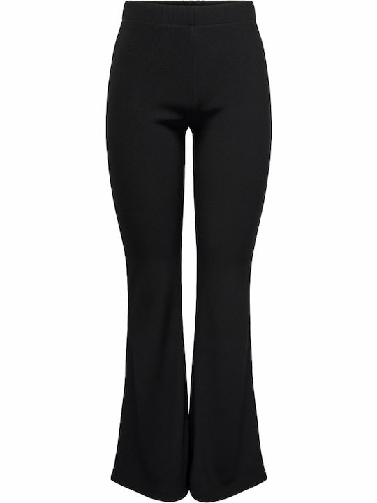 Damen Stoff Hose Schlag mit Gummizug in Schlanker Passform Black