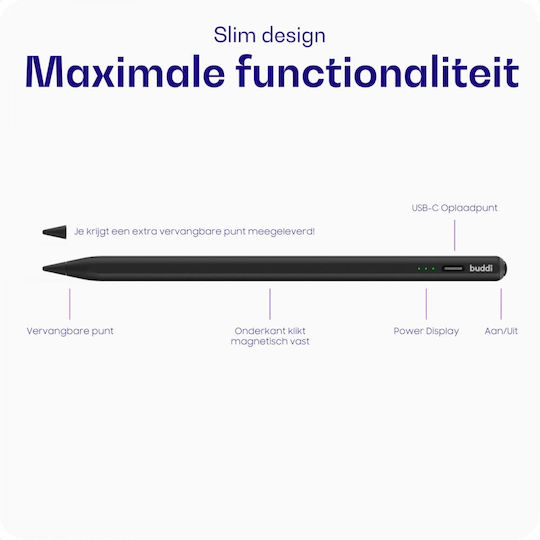 Buddi Wave Digital Stylus Pen with Palm Rejection for iPad in Black color 122717