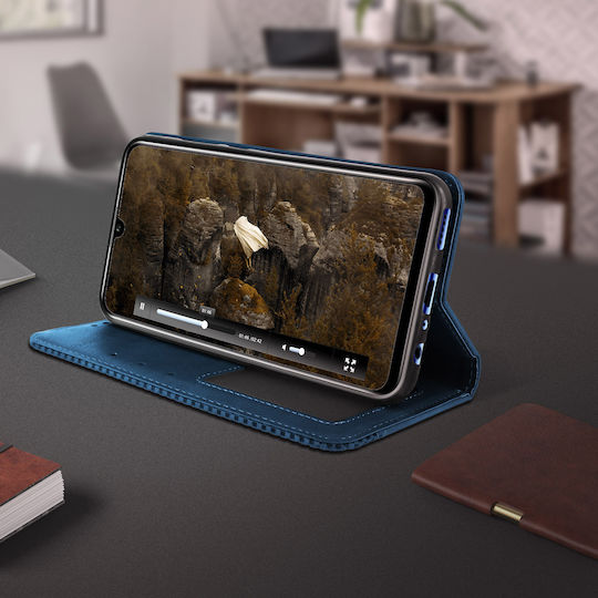 Защитен калъф Honor 20 Lite 20e с държач за карти, кожен, винтидж ефект, син