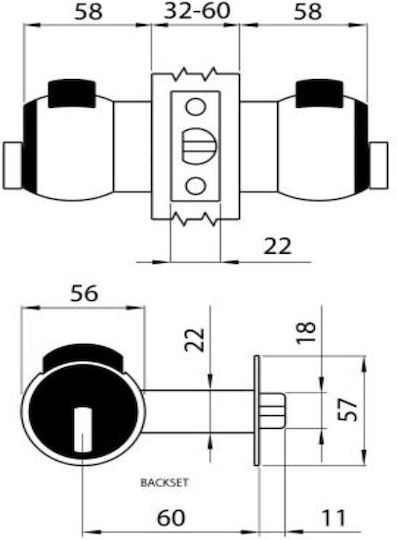 Meroni Serrature Meroni Nova N14 Knob Lock Gold with Button & Key Hotel Use