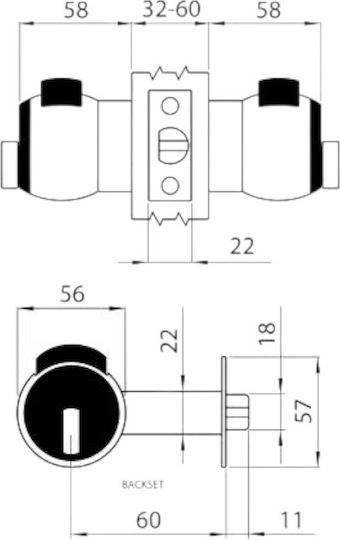 Meroni Serrature Knob Lock Black with Button & Key Hotel Use
