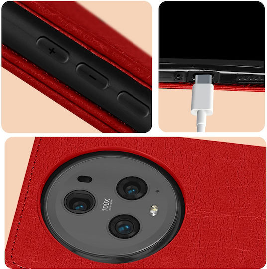 Red Flip Case Card Holder Video Support Honor Magic 5 Pro