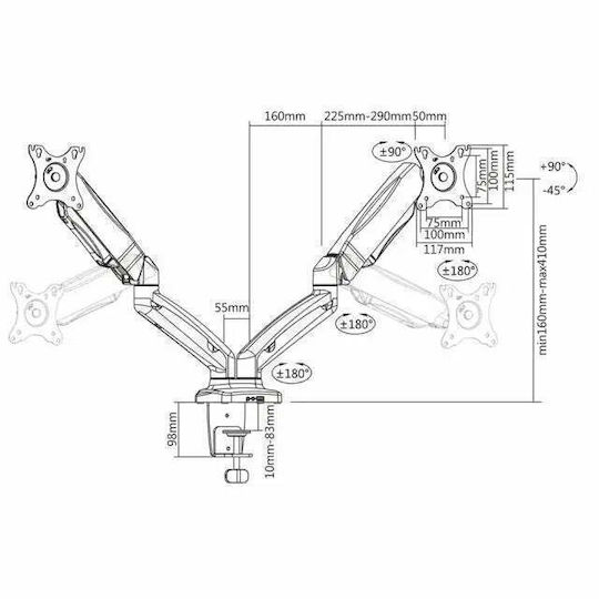 Intronics Ständer Auf dem Schreibtisch für 2 Bildschirme bis zu 32" mit Arm (AC8312)