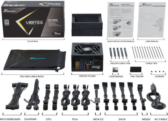 Seasonic VERTEX PX 850W Schwarz Computer-Netzteil Vollständig modular 80 Plus Platin
