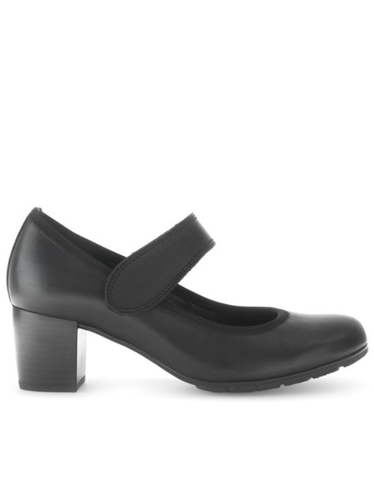 Leder Pumps mit Riemchen Schwarz