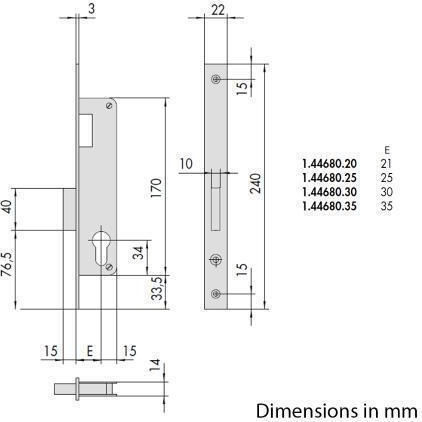 Cisa Logo Line Recessed Lock with Cylinder and Center 35mm Left