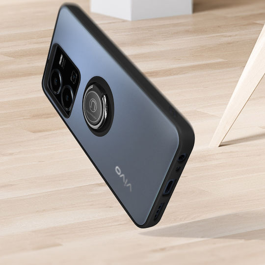Калъф Vivo Y22s Y35 Двукомпонентен Метален Пръстен Видео Поддръжка Черен