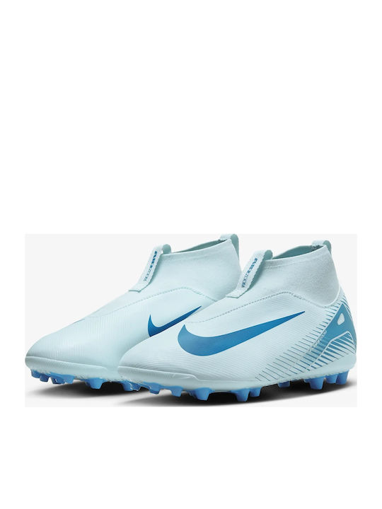 Jr Mercurial Superfly 10 Academy Ag Kids Molded Soccer Shoes with Sock without Laces Glacier Blue / Blue Orbit
