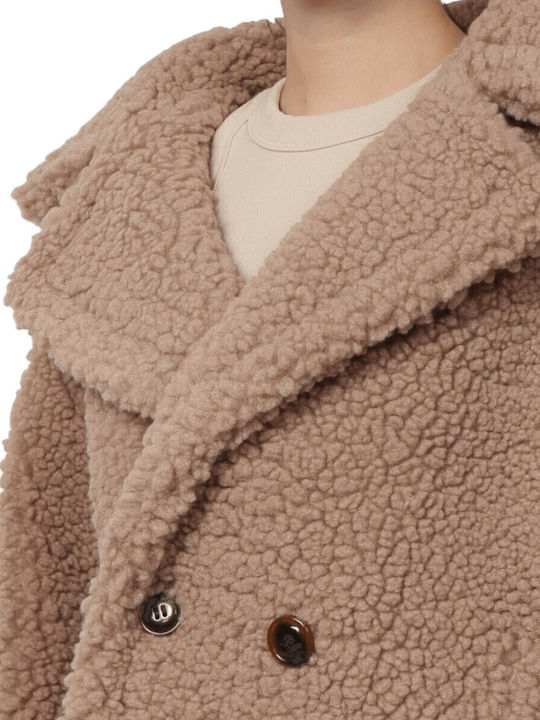 Gertrude Short Teddy Women's Brown, Gray Peacoat Teddy with Buttons