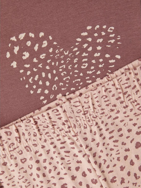 Name It Παιδική Πιτζάμα Χειμωνιάτικη Βαμβακερή Rose Taupe Animal Print