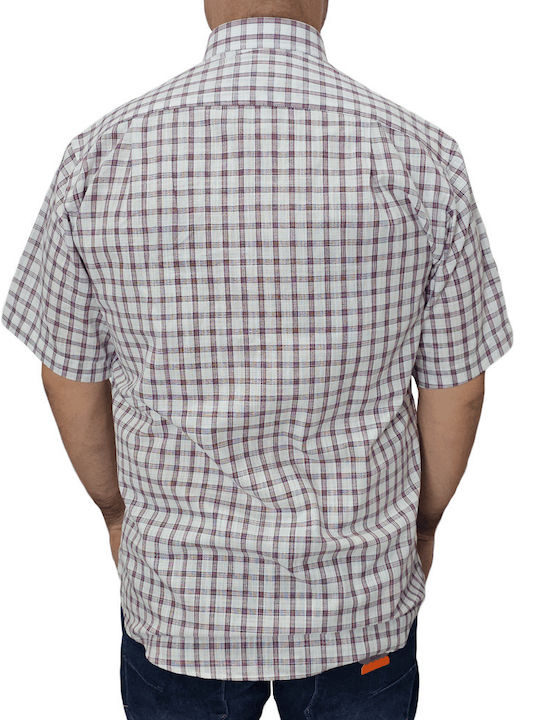 Domino Men's Shirt Short Sleeve Checked Bordo