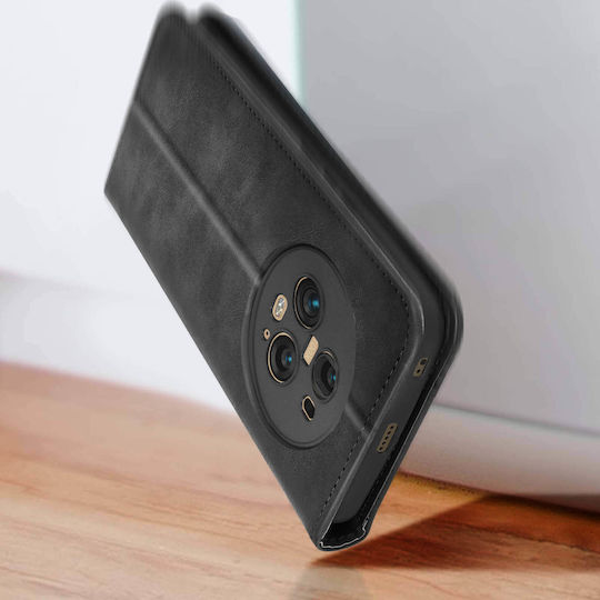 Schwarze Brieftaschenhülle mit gewebtem Muster und Video-Unterstützung für Honor Magic 5 Pro