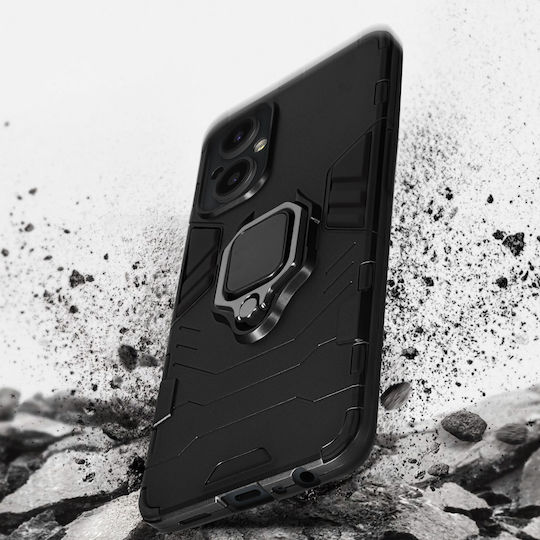 Oppo Reno 8 Lite 5G Hybrid Stoßfeste Hülle mit Metallring-Ständer Schwarz