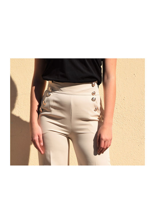 Women's ecru pants with gold buttons (TRU105)