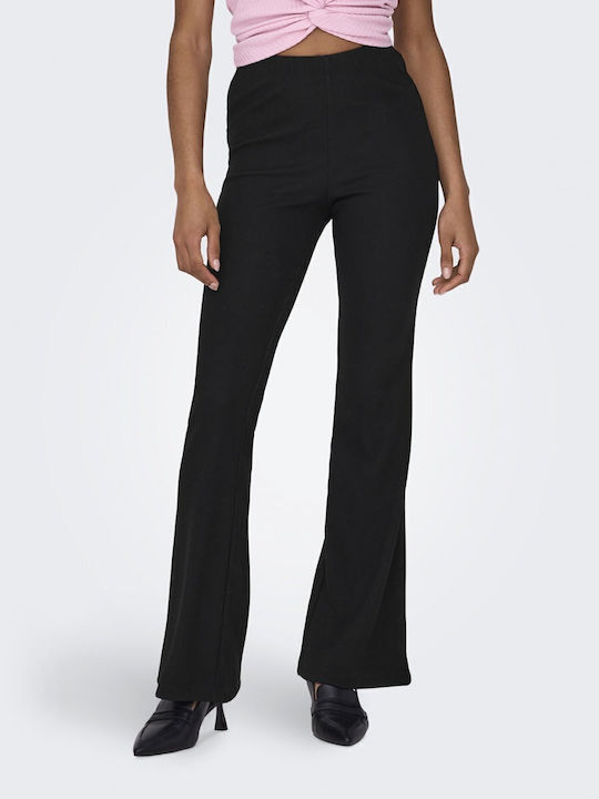 Damen Stoff Hose Schlag mit Gummizug in Schlanker Passform Black