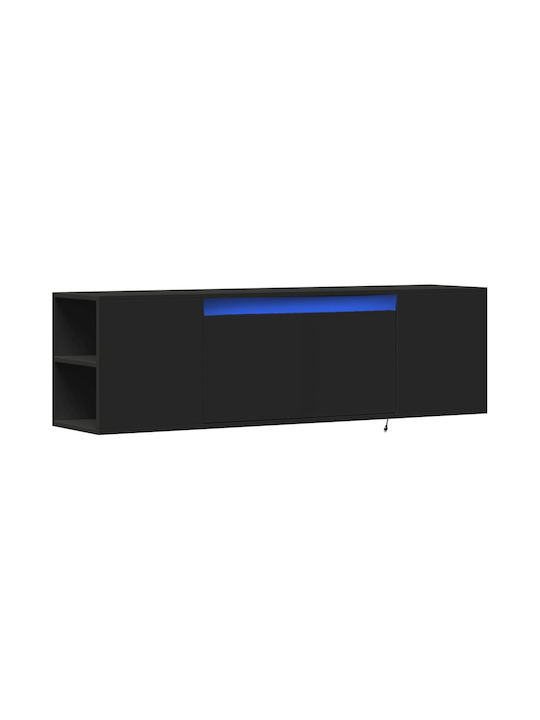 TV Stand Wooden with LED Lighting Black Velvet-Black Metal L135xW31xH39.5cm