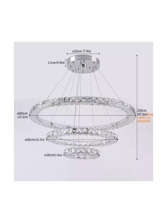 Ceiling Lamp Crystal Ring Design Led Lighting 3rings D60xd40xd20cm Changeable