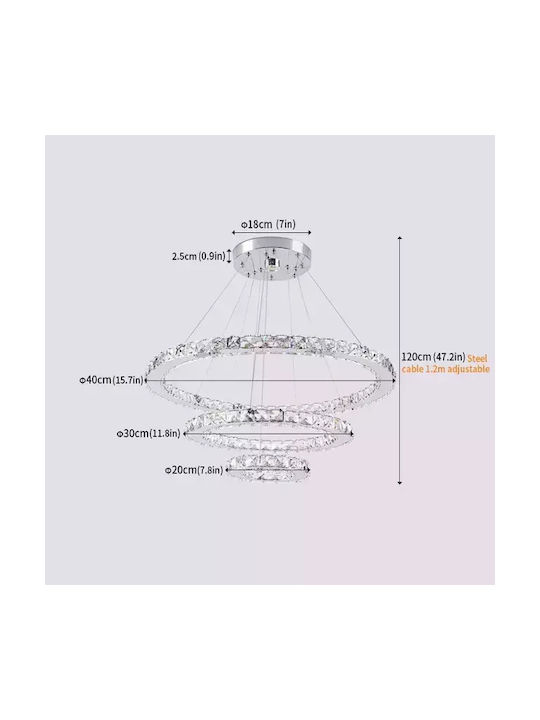 Ceiling Lamp Crystal Ring Design Led Lighting 3rings D40xd30xd20cm Cold White