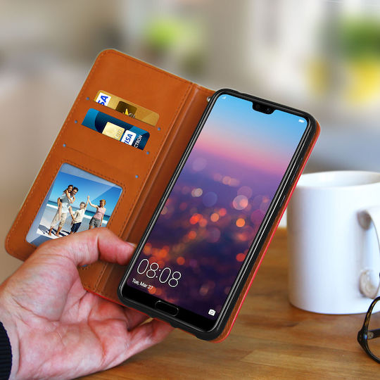 Leder Folio Hülle Huawei P20 Pro Video Ständer Echtleder Rot