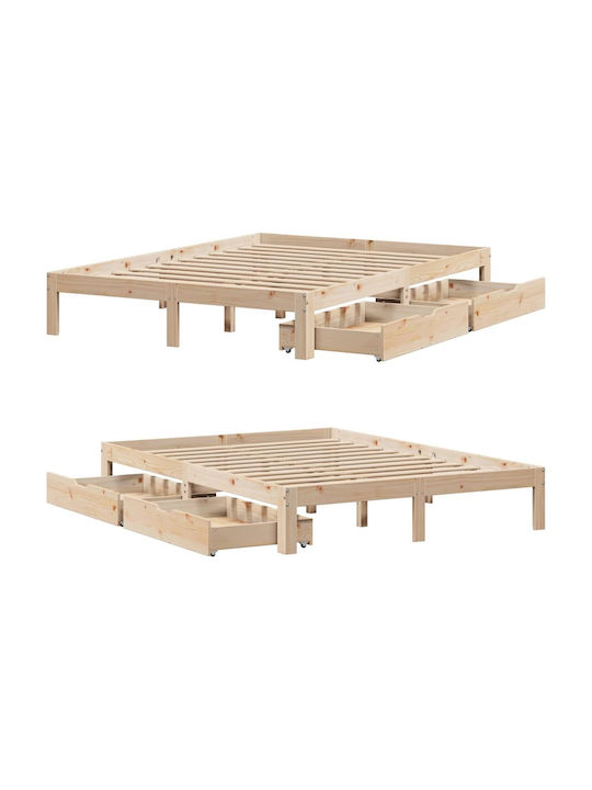 Vidaxl Bed Frame with Drawers Without Mattress 160x200cm 1 Piece Double Brown