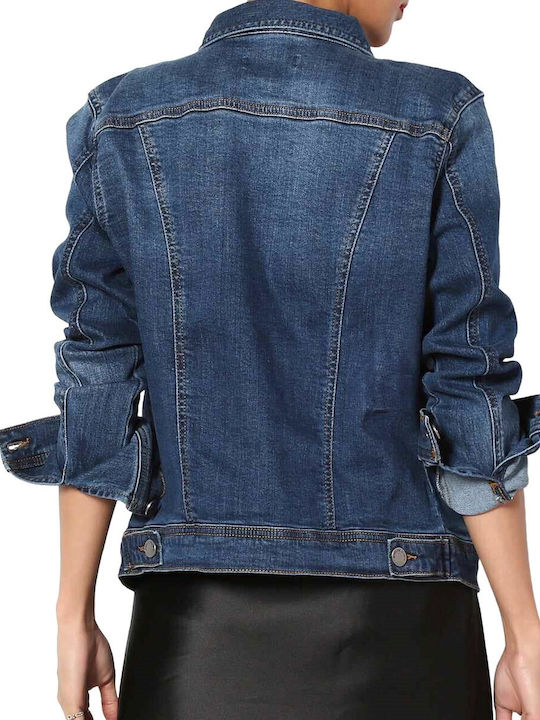 Honey Winter Women's Short Jean Jacket for Spring or Autumn Blue