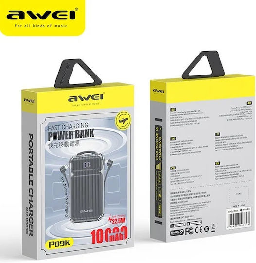 Awei P89K Power Bank 10000mAh 22.5W με Θύρα USB-A και Θύρα USB-C Μαύρο
