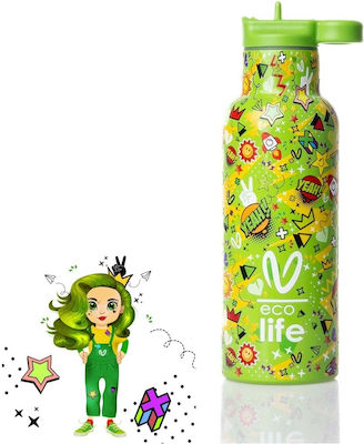 Lifegreen Sticlă Termos Oțel inoxidabil / Plastic / Sticlă Fără BPA Borola 500ml cu Paie