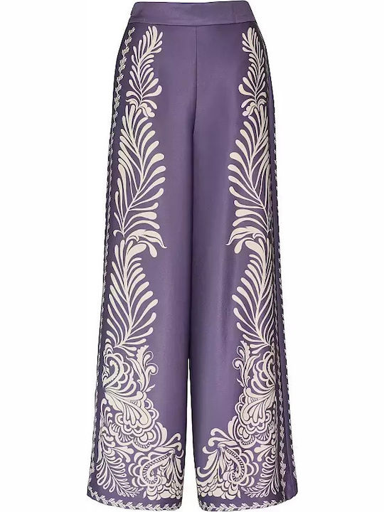 Women's Fabric Trousers with Elastic in Regular Fit Purple