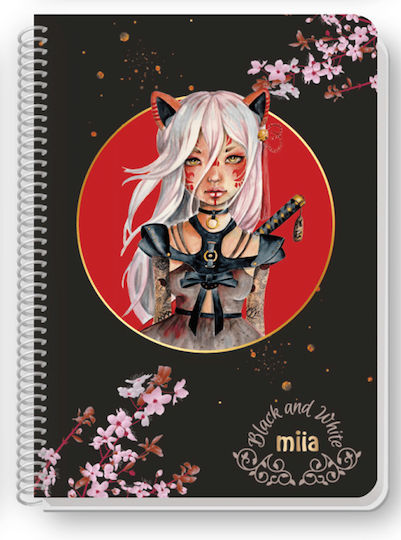 Black & White Spiral Notebook Ruled B5 30 Sheets Miia 1pcs