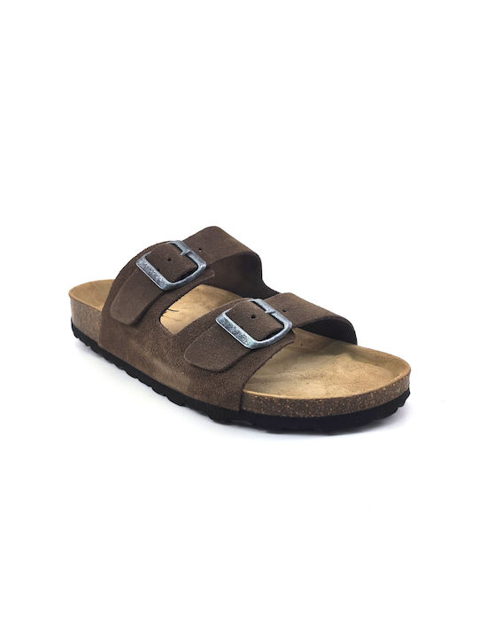 Flivver Leather Women's Flat Sandals in Brown Color