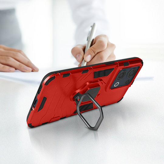 Oppo Reno 8 5g Hybrid Shockproof Case Metallic Ring Stand Red