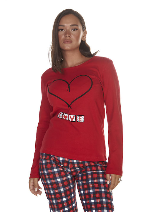 Women's Pajamas Heart Checkered Pants Red