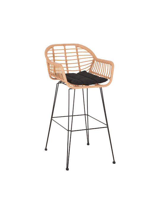 Scaun De Bar Pentru Exterior Rattan Allegra Cu Pernă Bej, Negru 54x55x108cm