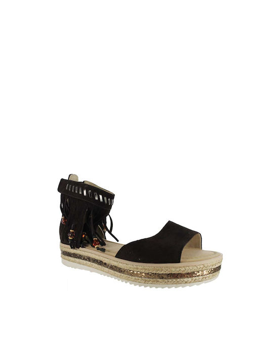 Leather Women's Flat Sandals in Brown Color