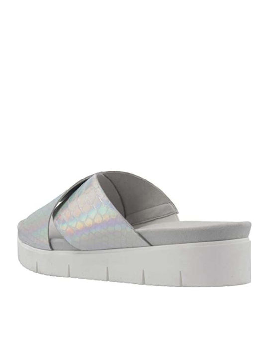 Leather Women's Flat Sandals in Silver Color