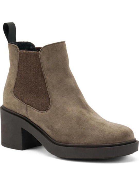 Suede Women's Chelsea Boots with Medium Heel Beige