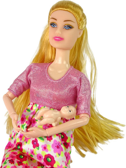 Lean Toys Baby Puppe Baby-Puppe Schwanger Rosa Kleid Blumen für 3+ Jahre alt+ Jahre 30cm.
