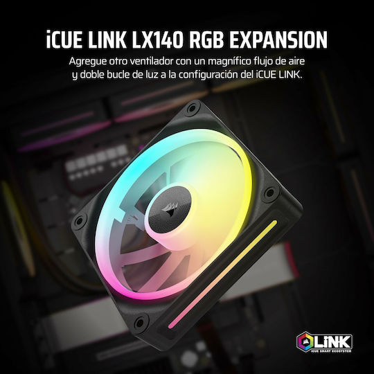 Corsair iCue Link LX140 Case Fan 2000rpm 84.7cfm with RGB Lighting and 4-Pin PWM Connection